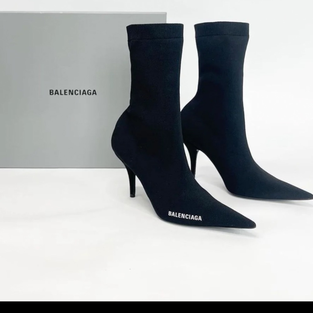 Balenciaga Logo black knit ankle boots